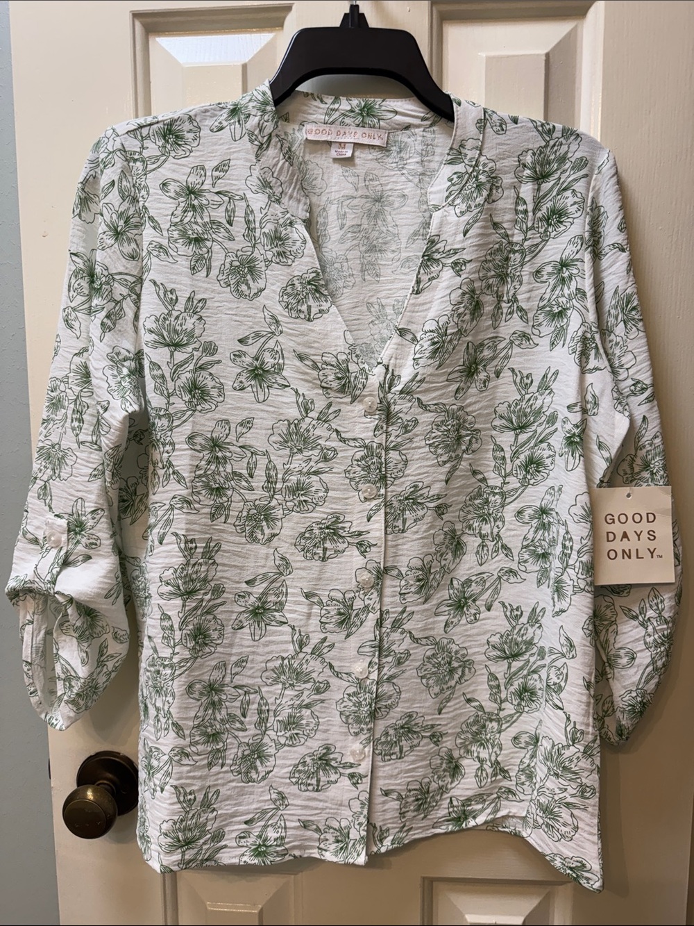 Green Floral Button-Down Women's Shirt